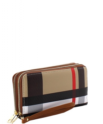 Fashion Faux Leather Plaid Wallet BT028G TAN